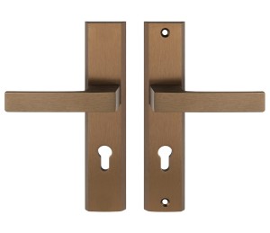 Klamka do drzwi wejściowych TOTAL długi szyld 72mm na wkładkę, LEWA, patyna