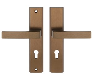 Klamka do drzwi wejściowych TOTAL długi szyld 90mm na wkładkę, PRAWA, patyna