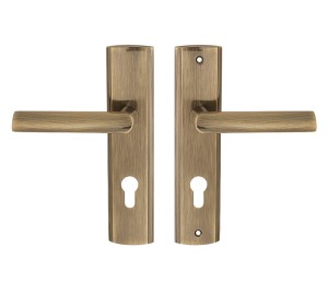 Klamka do drzwi wejściowych MIRO długi szyld 72mm na wkładkę, LEWA, patyna