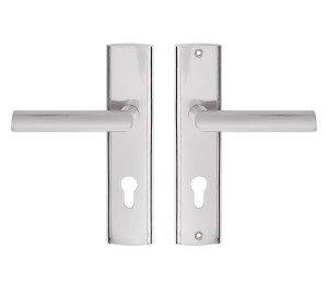 Klamka do drzwi wejściowych MIRO długi szyld 72mm na wkładkę, LEWA, nikiel szczotkowany