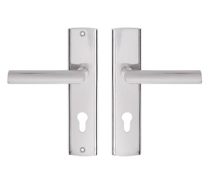 Klamka do drzwi wejściowych MIRO długi szyld 72mm na wkładkę, PRAWA, nikiel szczotkowany