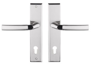 Klamka do drzwi wejściowych ZEUS długi szyld 72mm na wkładkę, PRAWA, nikiel szczotkowany