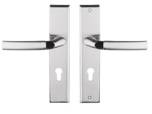 Klamka do drzwi wejściowych ZEUS długi szyld 72mm na wkładkę, LEWA, nikiel szczotkowany