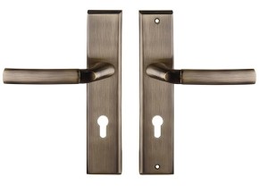 Klamka do drzwi wejściowych ZEUS długi szyld 90mm na wkładkę, LEWA, patyna