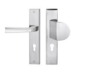 Klamko-uchwyt do drzwi wejściowych MAJA długi szyld, 72mm na wkładkę, PRAWA, nikiel szczotkowany