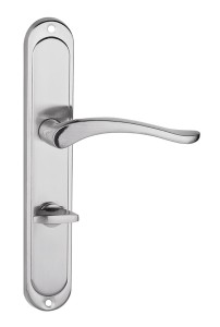 Klamka drzwiowa NICOLE długi szyld, 72mm WC,  nikiel szczotkowany 