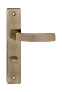 Klamka drzwiowa MONDO długi szyld, 72mm WC,  patyna