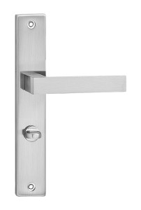 Klamka drzwiowa QUBIK długi szyld, 72mm WC,  nikiel szczotkowany