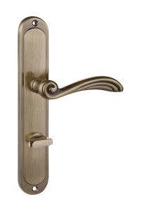 Klamka drzwiowa ORION długi szyld, 72mm WC,  patyna