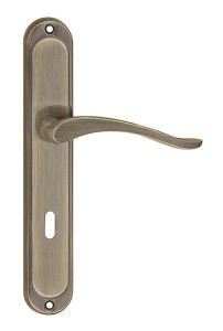 Klamka drzwiowa NICOLE długi szyld, 72mm na KLUCZ,  patyna