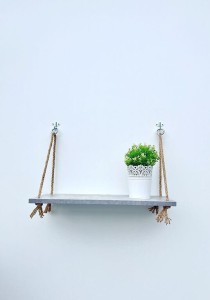 Półka wisząca na sznurkach boho BETON JASNY dwa haczyki 