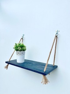 Półka wisząca na sznurkach boho BETON CIEMNY dwa haczyki  
