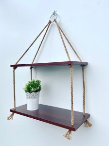 Półka podwójna wisząca na sznurkach boho KLON NATURALNY  jeden haczyk 